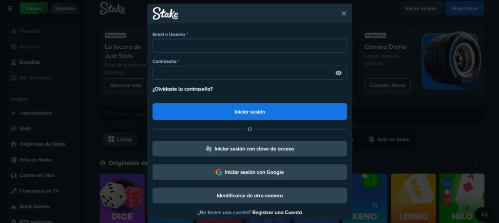 Formulario de inicio de sesión