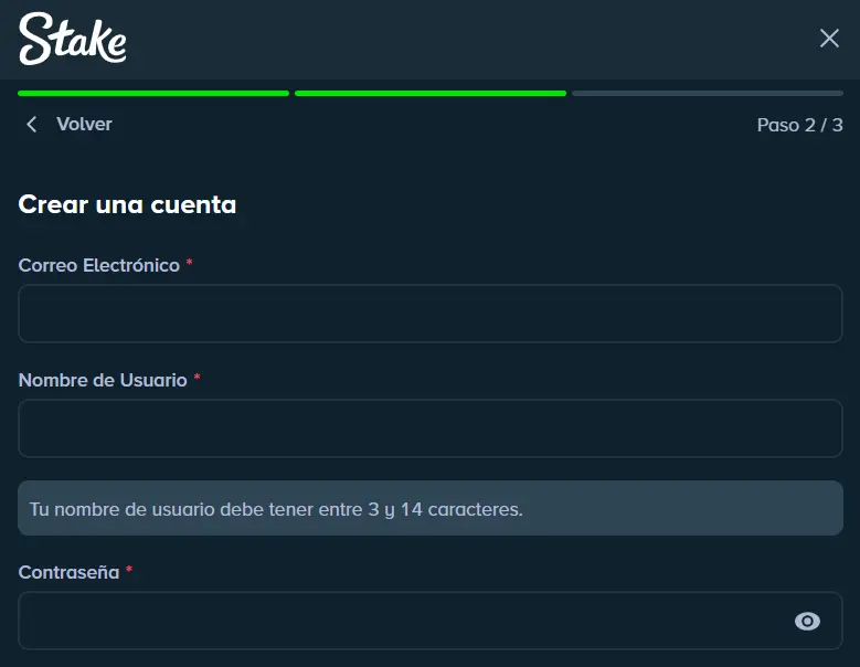 Formulario para la creación de cuenta