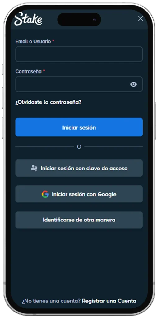 Stake login en móvil